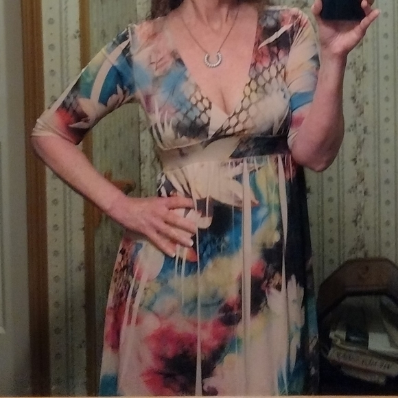 Lipstick Dress Low Cut Overlapping V-Neck Size Med, Elbow Length Sleeves Exotic - Picture 3 of 12